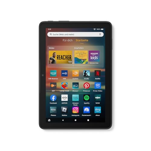 Amazon Fire HD 8-Tablet (Neueste Generation), 8-Zoll-HD-Bildschirm, 4 GB RAM, 64 GB Speicher, brillant und leistungsstark, für Unterhaltung unterwegs, schwarz (2024) – mit Werbung