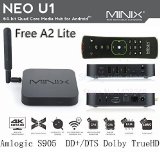 Google TV Box MINIX NEO U1 Android 5.1.1 TV Box Amlogic S905 Quad-core Cortec-A53 Streaming Media Player Supports 4K Kodi16.0 3D 2x2 MIMO 802.11ac WIFI Bluetooth 4.1 1000M LAN KODI HDMI 2.0 Support 4K2K UHD Video Playback 4K HEVC Hardware Decoding, Up to 10bit, 4K@60fps with Free Minix NEO A2 Lite Air Mouse